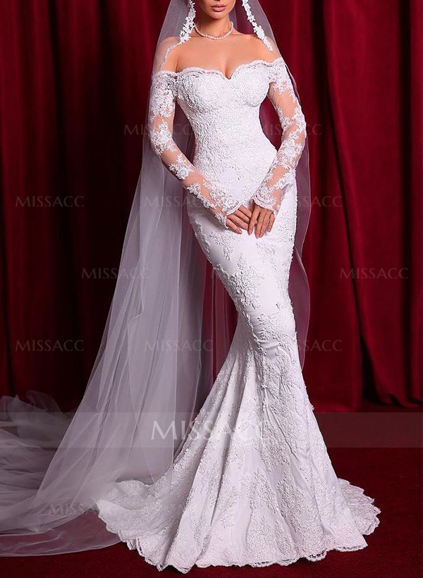 Trumpet/Mermaid Off-The-Shoulder Long Sleeves Lace Wedding Dresses