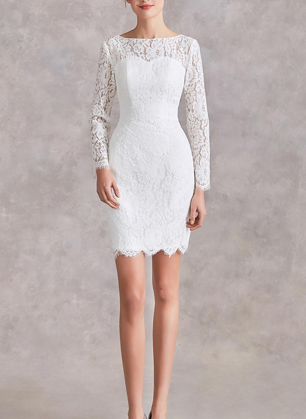 A-Line Illusion Neck Long Sleeves Detachable Lace Wedding Dresses