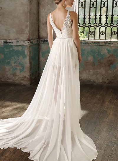 Sheath/Column Scoop Neck Sleeveless Detachable Lace Wedding Dresses