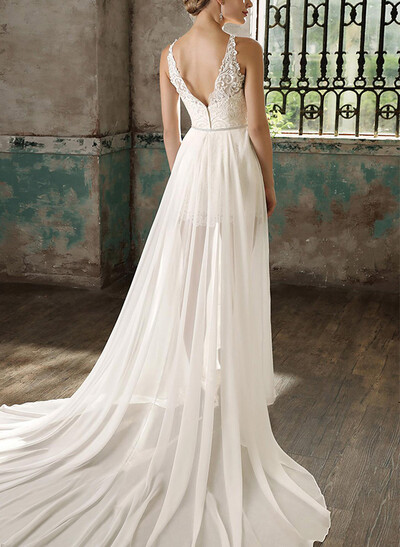 Sheath/Column Scoop Neck Sleeveless Detachable Lace Wedding Dresses