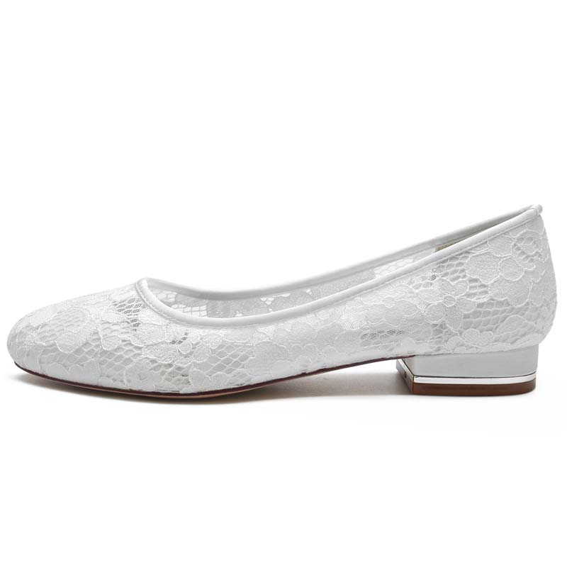 Round Toe Low Heel Lace Wedding Shoes