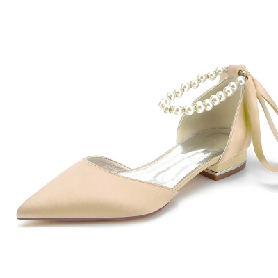 Point Toe Ankle Strap Heel Wedding Shoes With Imitation Pearl