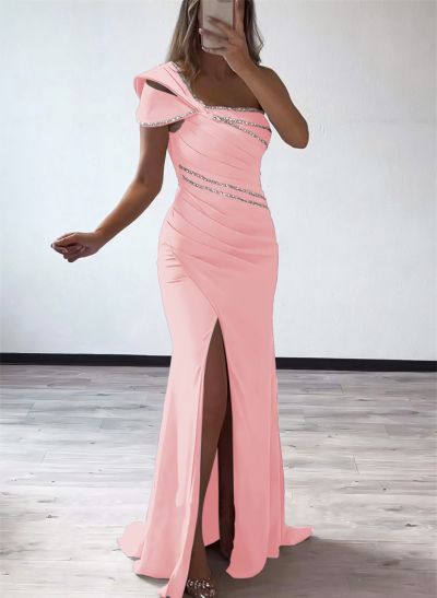 Trumpet/Mermaid One-Shoulder Elastic Satin Bridesmaid Dresses With Beading