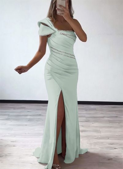 Trumpet/Mermaid One-Shoulder Elastic Satin Bridesmaid Dresses With Beading