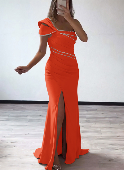 Trumpet/Mermaid One-Shoulder Elastic Satin Bridesmaid Dresses With Beading