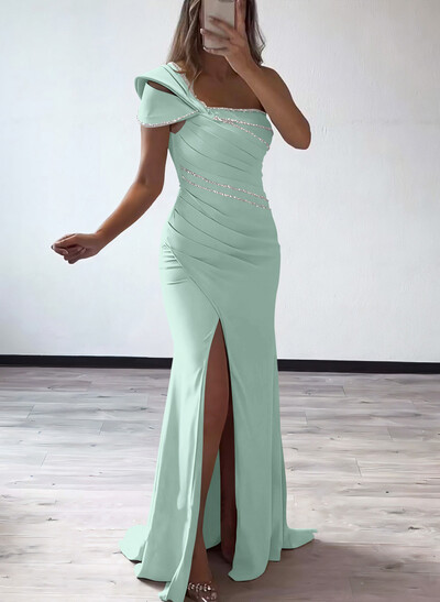 Trumpet/Mermaid One-Shoulder Elastic Satin Bridesmaid Dresses With Beading