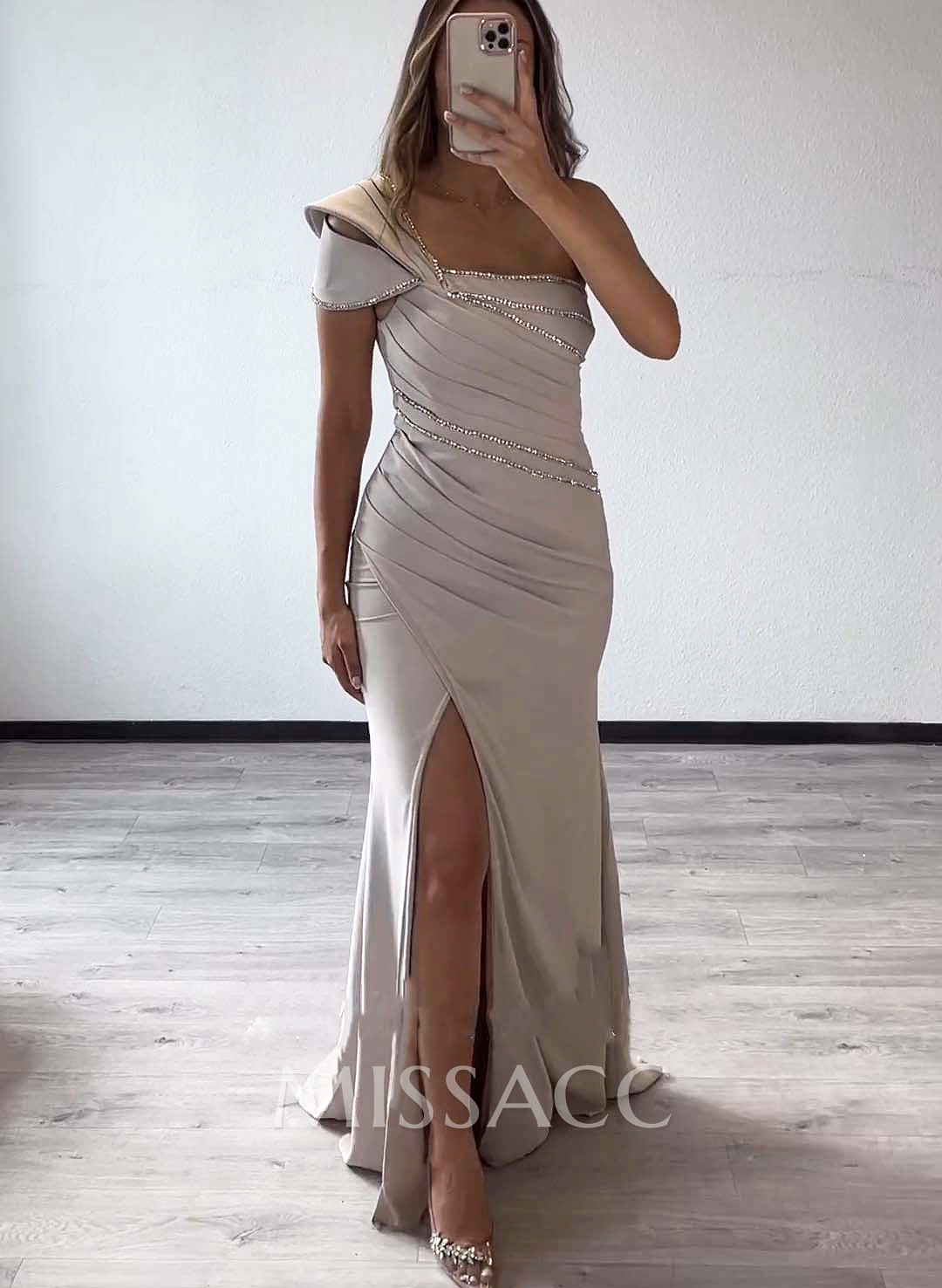 Trumpet/Mermaid One-Shoulder Elastic Satin Bridesmaid Dresses With Beading Trumpet/Mermaid One-Shoulder Elastic Satin Bridesmaid Dresses With Beading