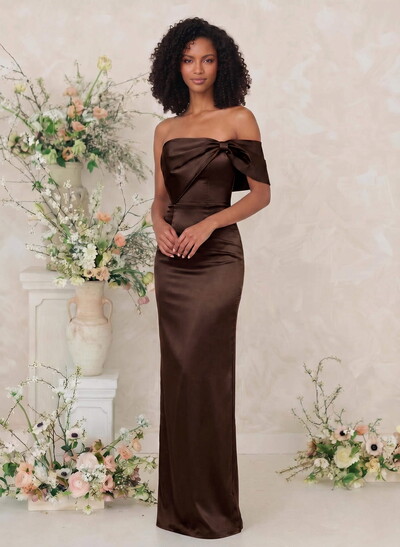 Sheath/Column One-Shoulder Sleeveless Floor-Length Satin Bridesmaid Dresses