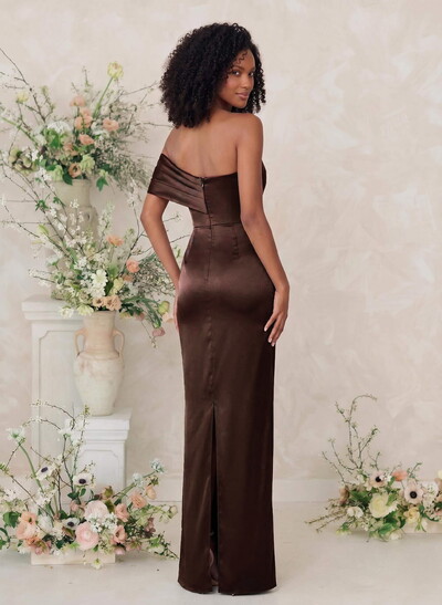Sheath/Column One-Shoulder Sleeveless Floor-Length Satin Bridesmaid Dresses