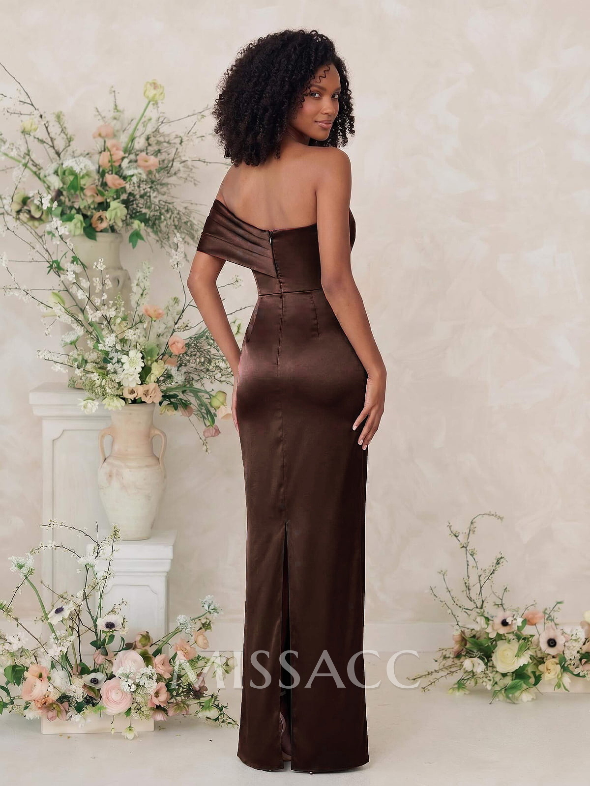 Sheath/Column One-Shoulder Sleeveless Floor-Length Satin Bridesmaid Dresses Sheath/Column One-Shoulder Sleeveless Floor-Length Satin Bridesmaid Dresses