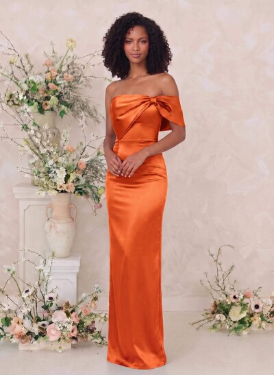 Sheath/Column One-Shoulder Sleeveless Floor-Length Satin Bridesmaid Dresses