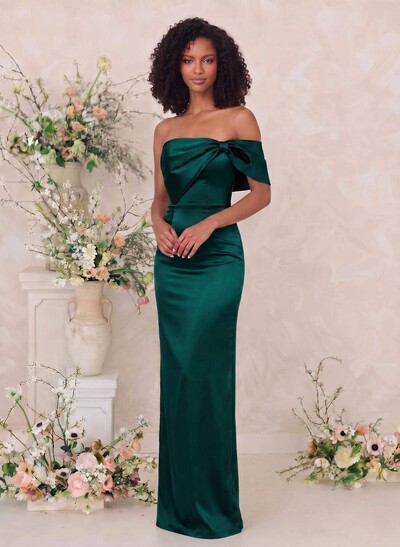 Sheath/Column One-Shoulder Sleeveless Floor-Length Satin Bridesmaid Dresses