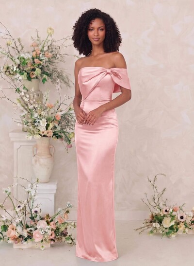 Sheath/Column One-Shoulder Sleeveless Floor-Length Satin Bridesmaid Dresses
