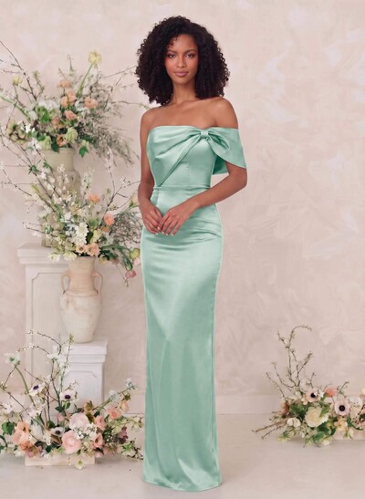 Sheath/Column One-Shoulder Sleeveless Floor-Length Satin Bridesmaid Dresses