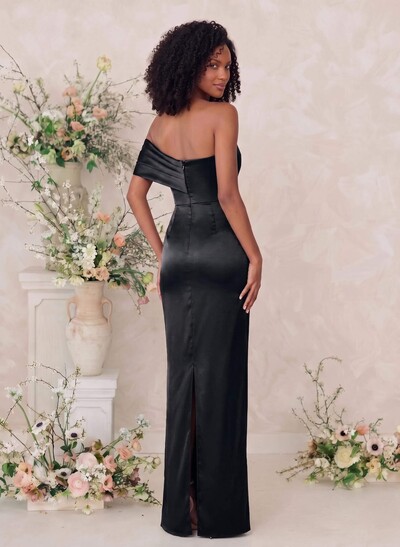 Sheath/Column One-Shoulder Sleeveless Floor-Length Satin Bridesmaid Dresses
