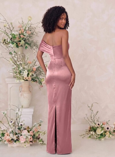 Sheath/Column One-Shoulder Sleeveless Floor-Length Satin Bridesmaid Dresses