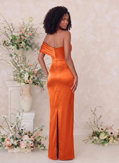 Sheath/Column One-Shoulder Sleeveless Floor-Length Satin Bridesmaid Dresses