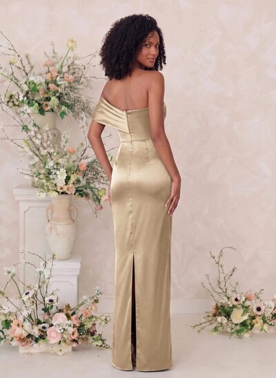 Sheath/Column One-Shoulder Sleeveless Floor-Length Satin Bridesmaid Dresses
