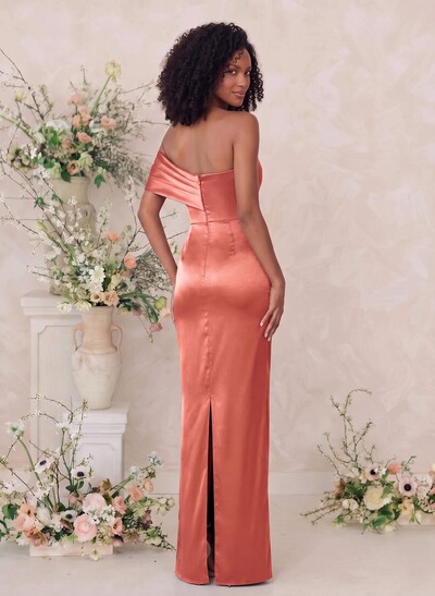 Sheath/Column One-Shoulder Sleeveless Floor-Length Satin Bridesmaid Dresses