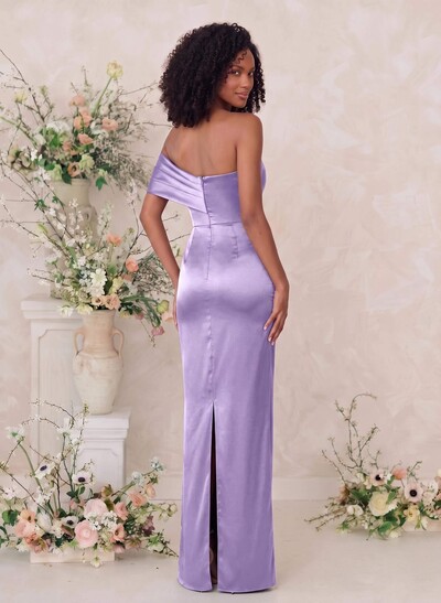 Sheath/Column One-Shoulder Sleeveless Maxi Satin Bridesmaid Dresses