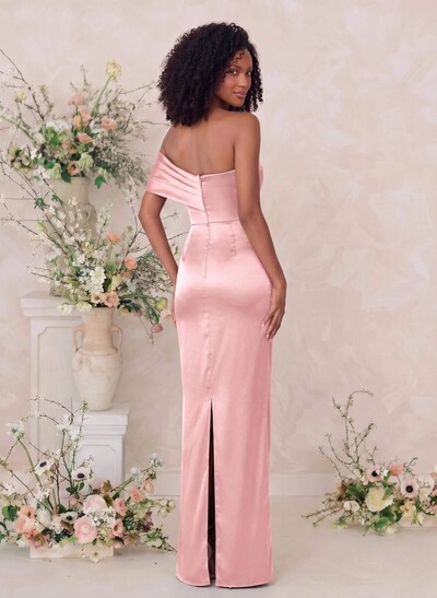 Sheath/Column One-Shoulder Sleeveless Floor-Length Satin Bridesmaid Dresses