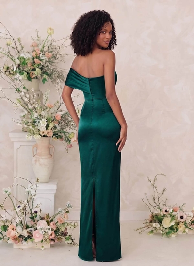 Sheath/Column One-Shoulder Sleeveless Floor-Length Satin Bridesmaid Dresses