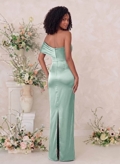 Sheath/Column One-Shoulder Sleeveless Floor-Length Satin Bridesmaid Dresses