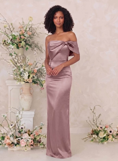 Sheath/Column One-Shoulder Sleeveless Floor-Length Satin Bridesmaid Dresses