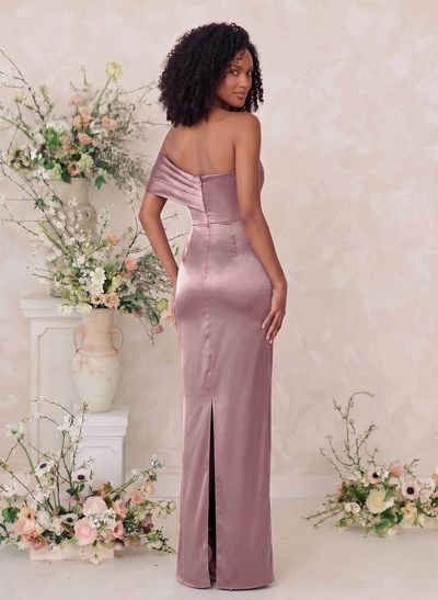 Sheath/Column One-Shoulder Sleeveless Floor-Length Satin Bridesmaid Dresses