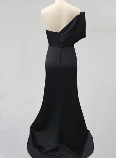 One-Shoulder Sleeveless Sweep Train Satin Bridesmaid Dresses With Split Front