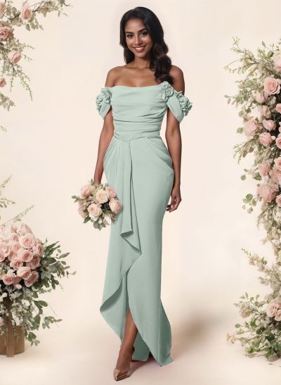 Trumpet/Mermaid Off-The-Shoulder Elastic Satin Bridesmaid Dresses With Ruffle