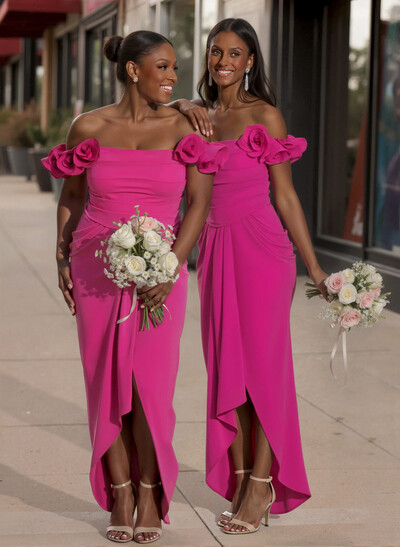 Trumpet/Mermaid Off-The-Shoulder Elastic Satin Bridesmaid Dresses With Ruffle