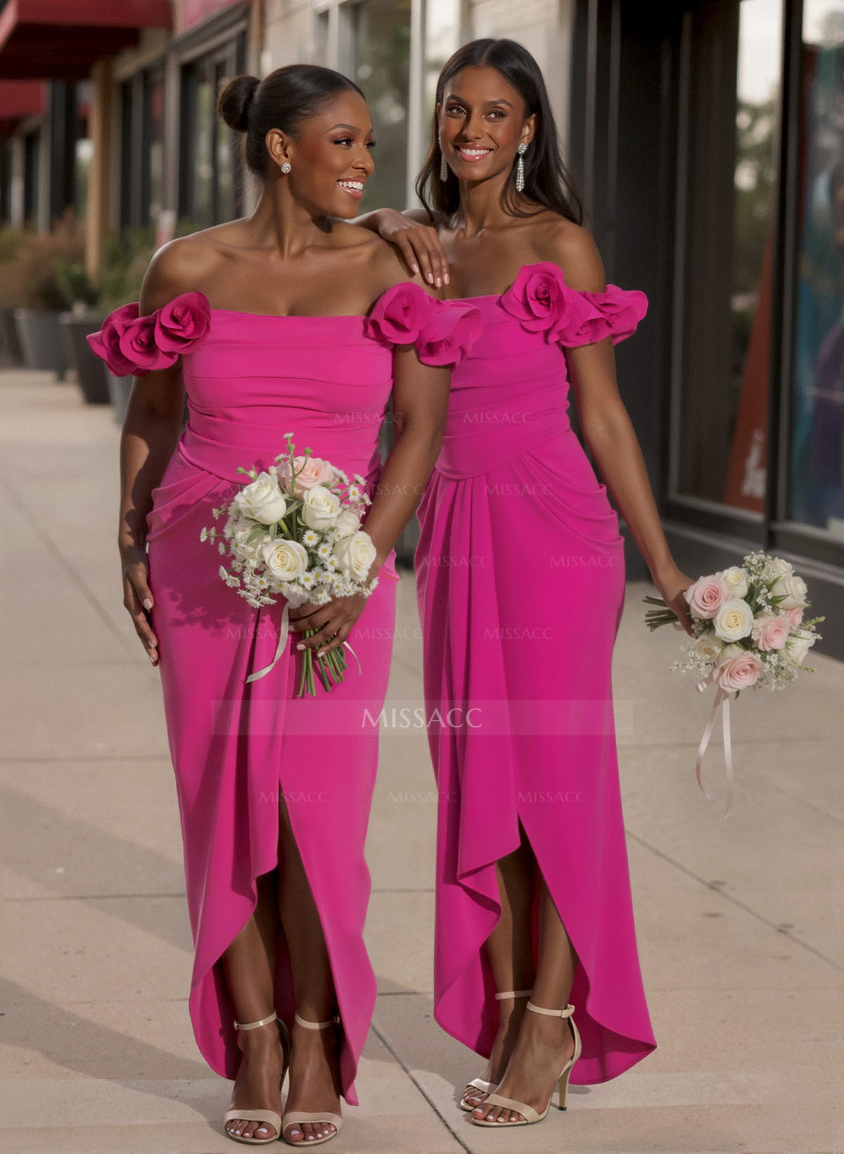 Trumpet/Mermaid Off-The-Shoulder Elastic Satin Bridesmaid Dresses With Ruffle