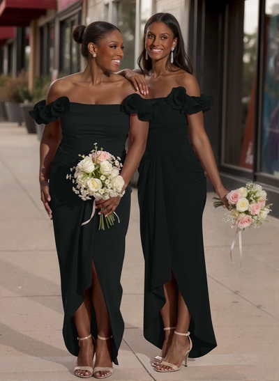 Trumpet/Mermaid Off-The-Shoulder Elastic Satin Bridesmaid Dresses With Ruffle