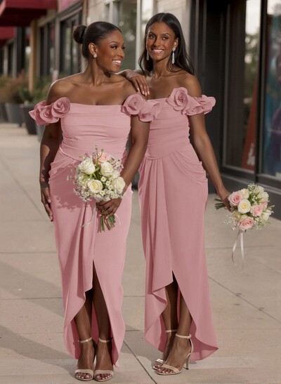 Trumpet/Mermaid Off-The-Shoulder Elastic Satin Bridesmaid Dresses With Ruffle