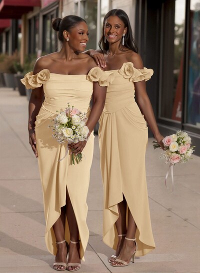 Trumpet/Mermaid Off-The-Shoulder Elastic Satin Bridesmaid Dresses With Ruffle