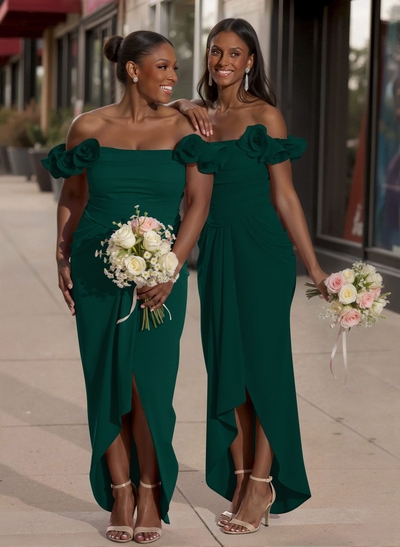 Trumpet/Mermaid Off-The-Shoulder Elastic Satin Bridesmaid Dresses With Ruffle
