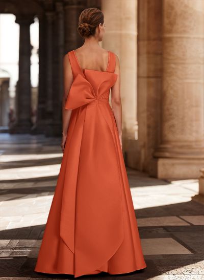 A-Line V-Neck Sleeveless Floor-Length Satin Bridesmaid Dresses With Bow(s)