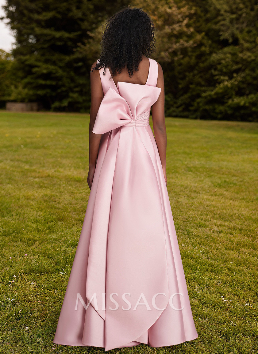 A-Line V-Neck Sleeveless Floor-Length Satin Bridesmaid Dresses With Bow(s) A-Line V-Neck Sleeveless Floor-Length Satin Bridesmaid Dresses With Bow(s)