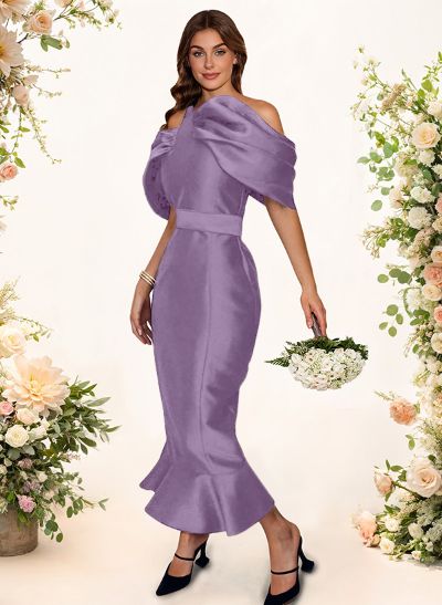 Trumpet/Mermaid Sleeveless Ankle-Length Satin Bridesmaid Dresses