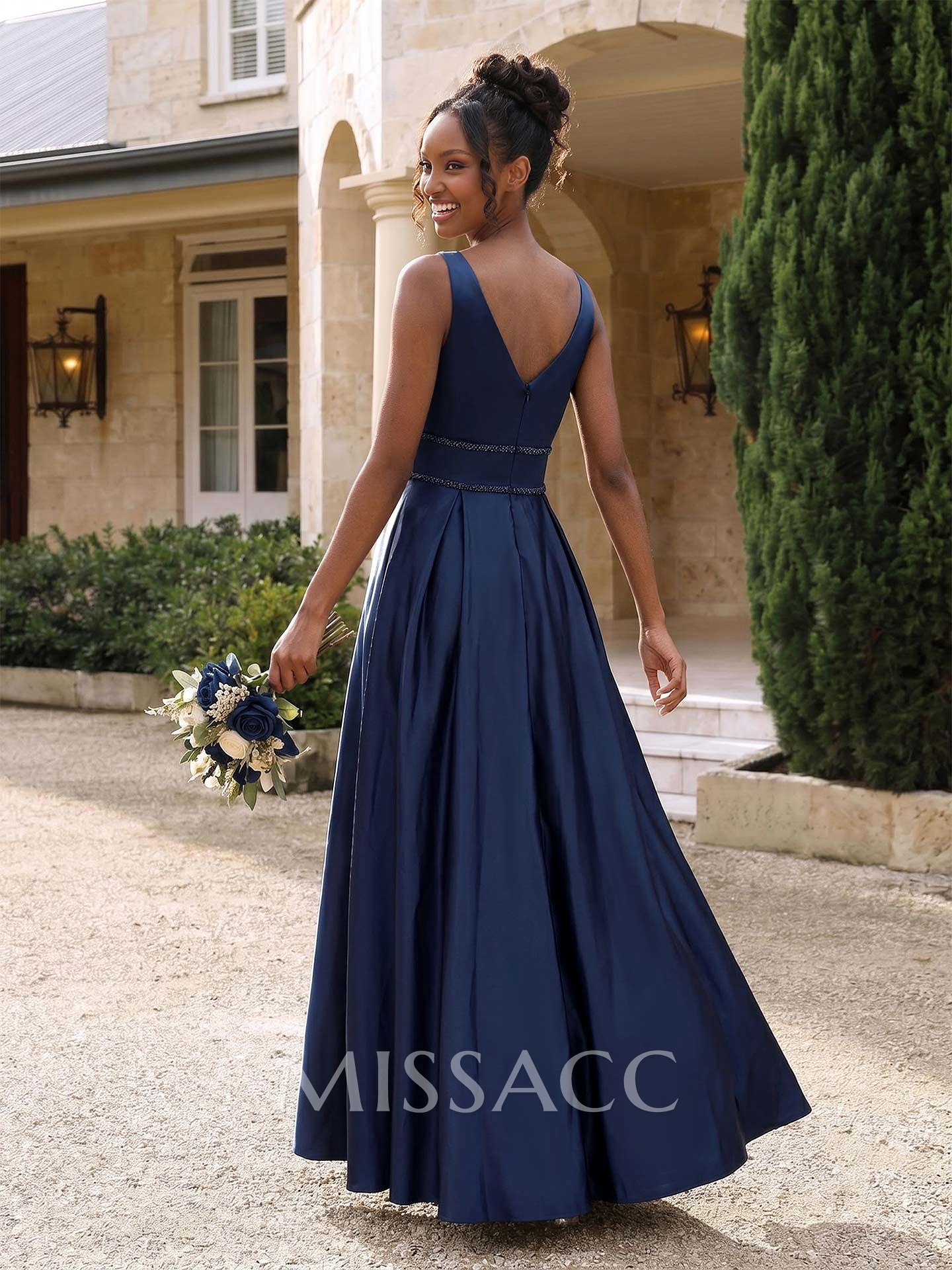 A-Line V-Neck Sleeveless Floor-Length Satin Bridesmaid Dresses With Sequins A-Line V-Neck Sleeveless Floor-Length Satin Bridesmaid Dresses With Sequins