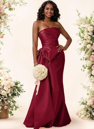 Trumpet/Mermaid Strapless Sleeveless Satin Bridesmaid Dresses With Bow(s)