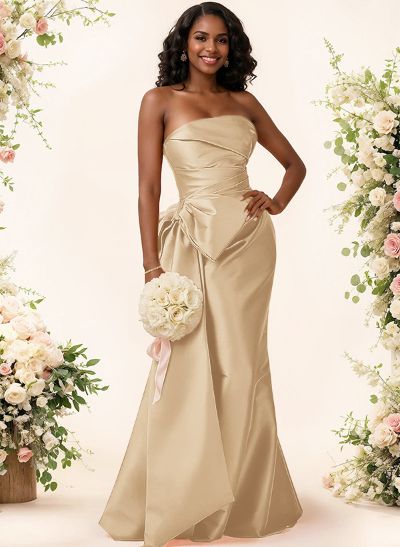 Trumpet/Mermaid Strapless Sleeveless Satin Bridesmaid Dresses With Bow(s)