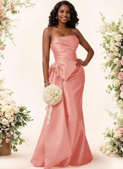 Trumpet/Mermaid Strapless Sleeveless Satin Bridesmaid Dresses With Bow(s)