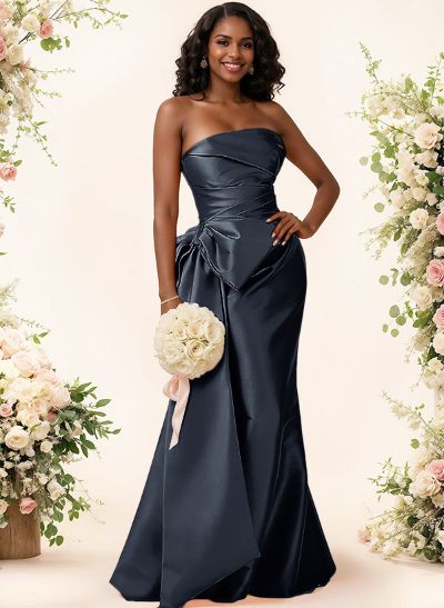 Trumpet/Mermaid Strapless Sleeveless Satin Bridesmaid Dresses With Bow(s)