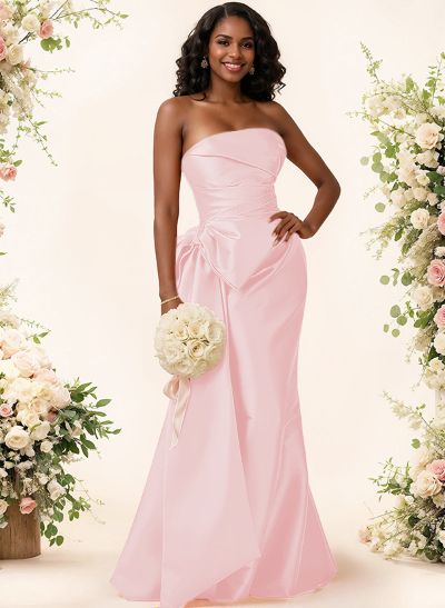 Trumpet/Mermaid Strapless Sleeveless Satin Bridesmaid Dresses With Bow(s)