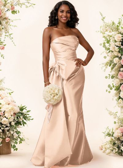 Trumpet/Mermaid Strapless Sleeveless Satin Bridesmaid Dresses With Bow(s)