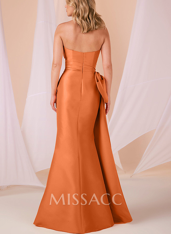 Trumpet/Mermaid Strapless Sleeveless Satin Bridesmaid Dresses With Bow(s) Trumpet/Mermaid Strapless Sleeveless Satin Bridesmaid Dresses With Bow(s)