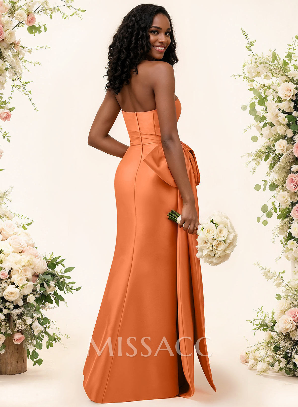 Trumpet/Mermaid Strapless Sleeveless Satin Bridesmaid Dresses With Bow(s) Trumpet/Mermaid Strapless Sleeveless Satin Bridesmaid Dresses With Bow(s)
