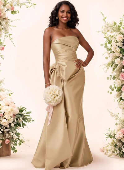 Trumpet/Mermaid Strapless Sleeveless Satin Bridesmaid Dresses With Bow(s)